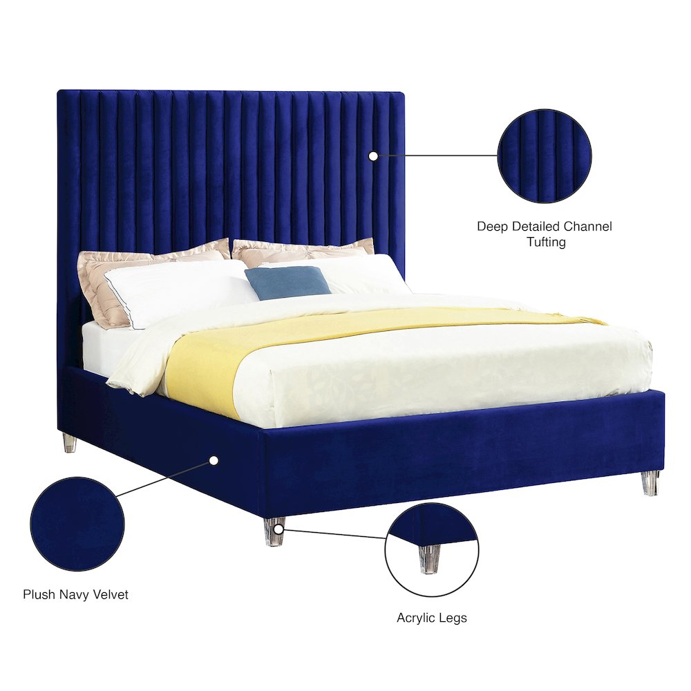 Candace Navy Velvet King Bed