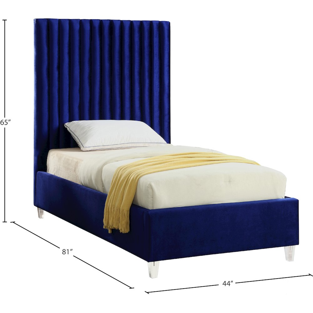 Candace Navy Velvet Twin Bed