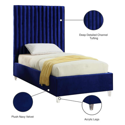Candace Navy Velvet Twin Bed