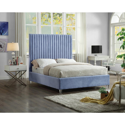 Candace Sky Blue Velvet King Bed