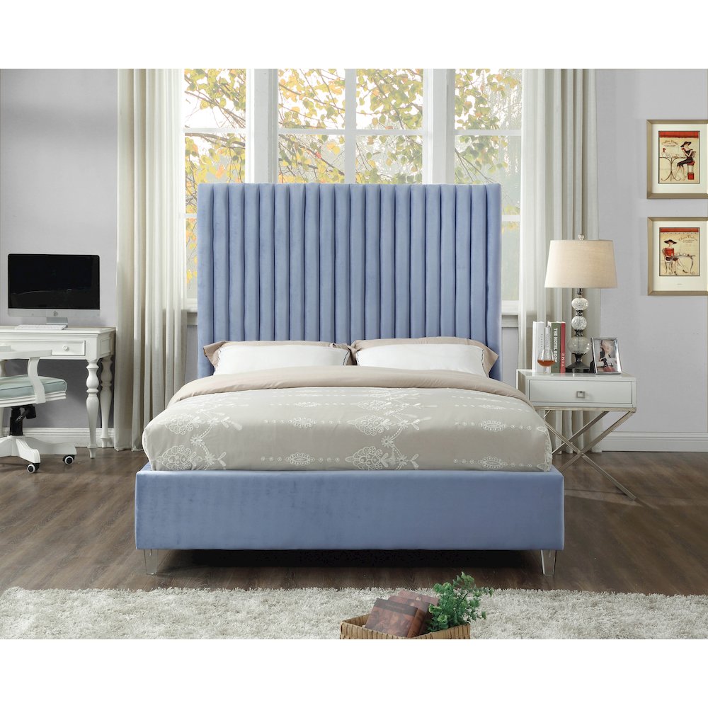 Candace Sky Blue Velvet King Bed