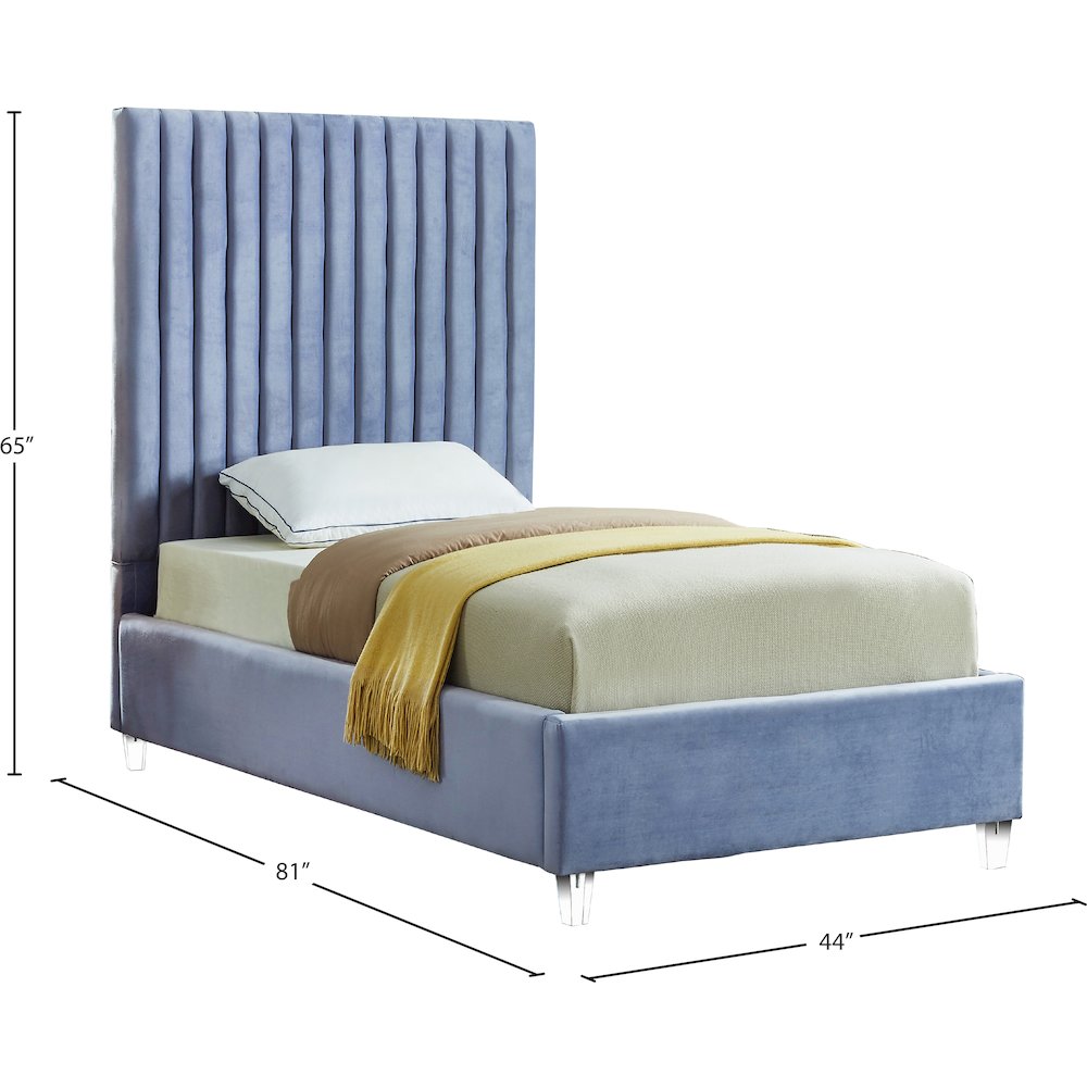 Candace Sky Blue Velvet Twin Bed