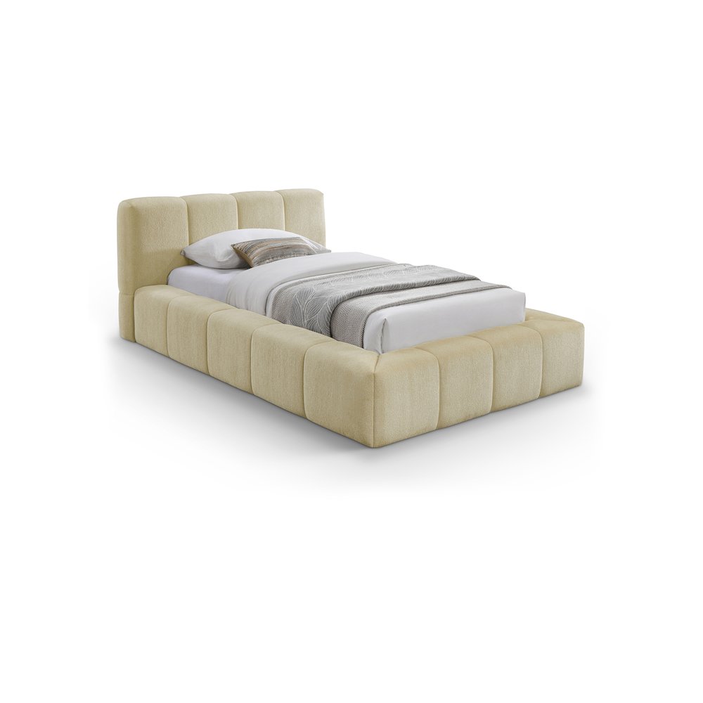 Carlin Beige Chenille Fabric Twin Bed