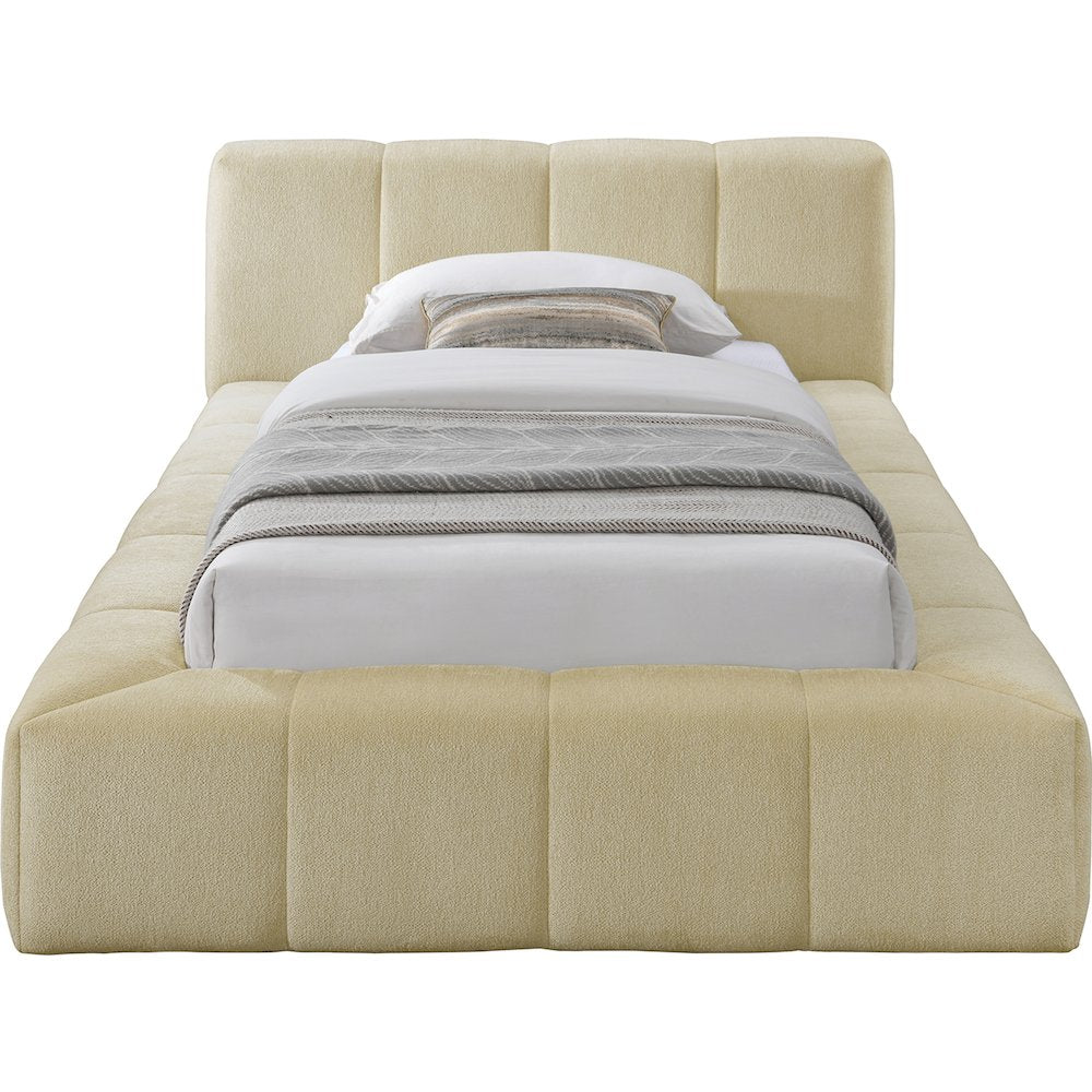 Carlin Beige Chenille Fabric Twin Bed