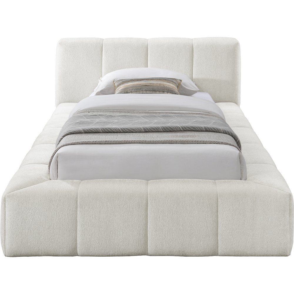 Carlin Cream Chenille Fabric Twin Bed
