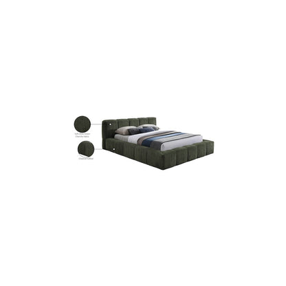 Carlin Olive Chenille Fabric Queen Bed