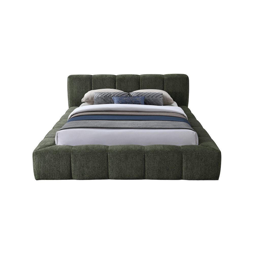 Carlin Olive Chenille Fabric Queen Bed