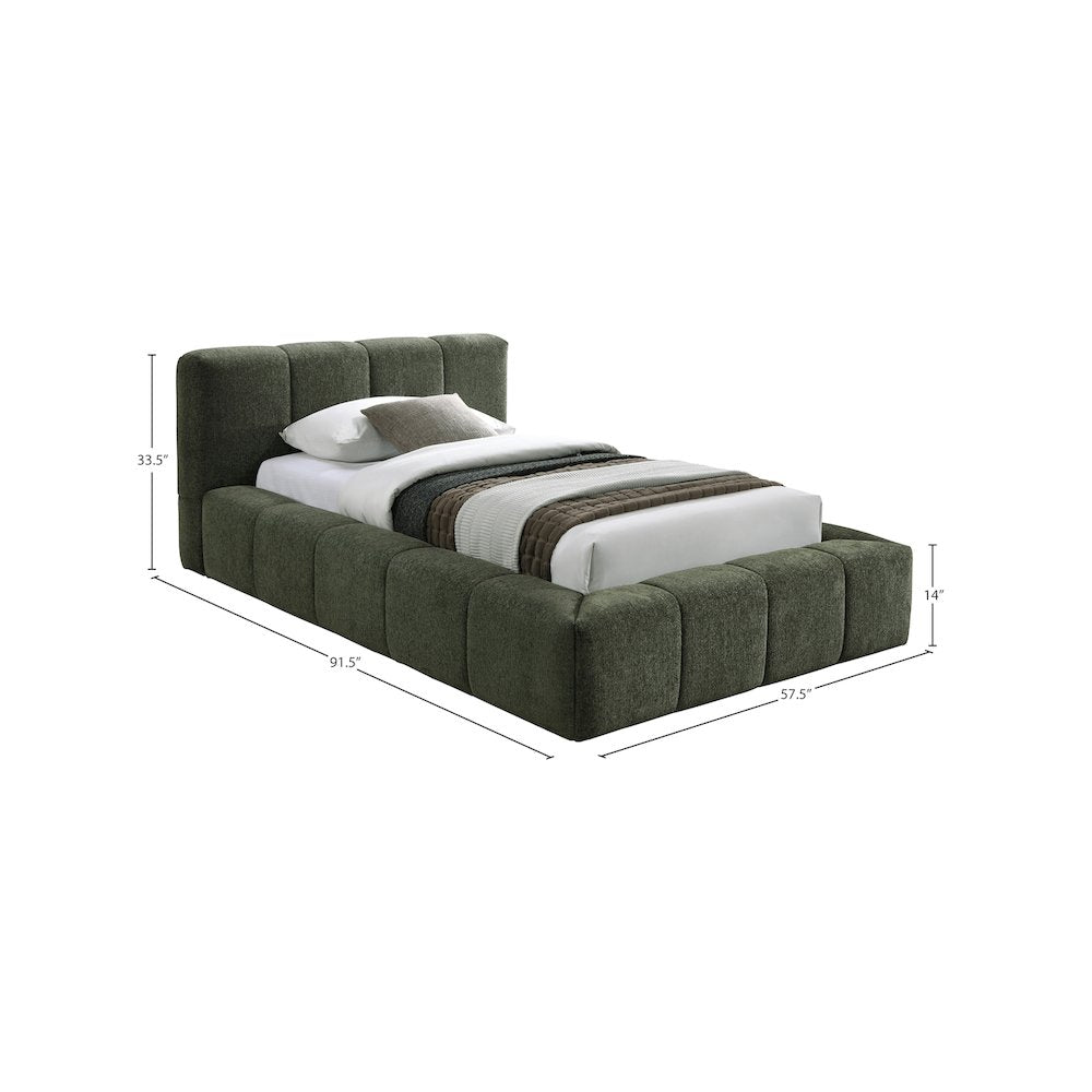 Carlin Olive Chenille Fabric Twin Bed