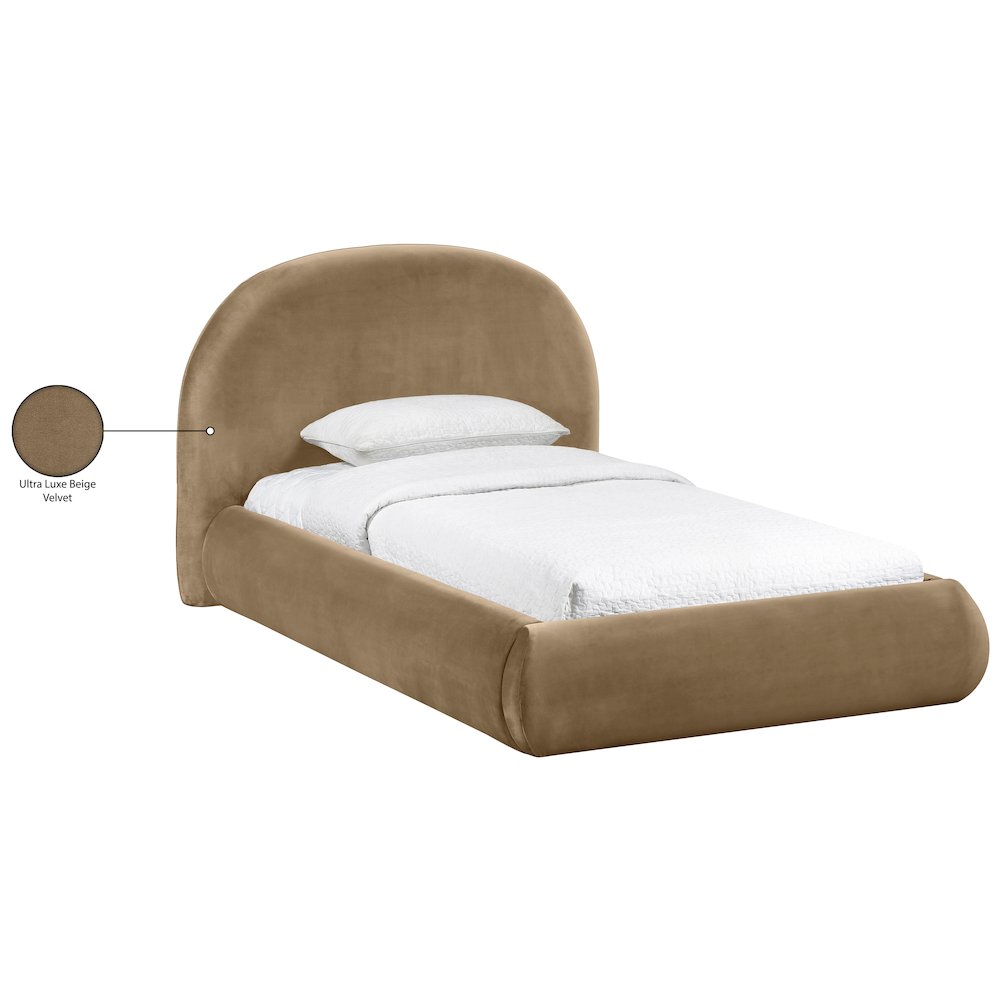Celine Beige Velvet Upholstered Twin Bed