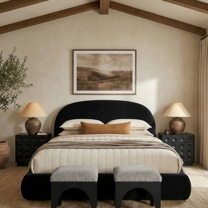 Celine Black Velvet Upholstered King Bed