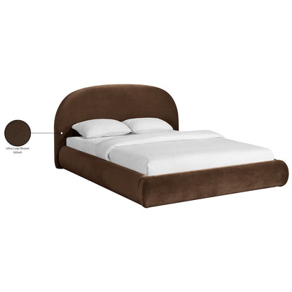 Celine Brown Velvet Upholstered Queen Bed