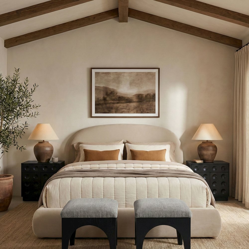 Celine Cream Velvet Upholstered King Bed