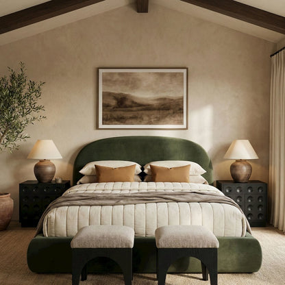 Celine Green Velvet Upholstered Queen Bed
