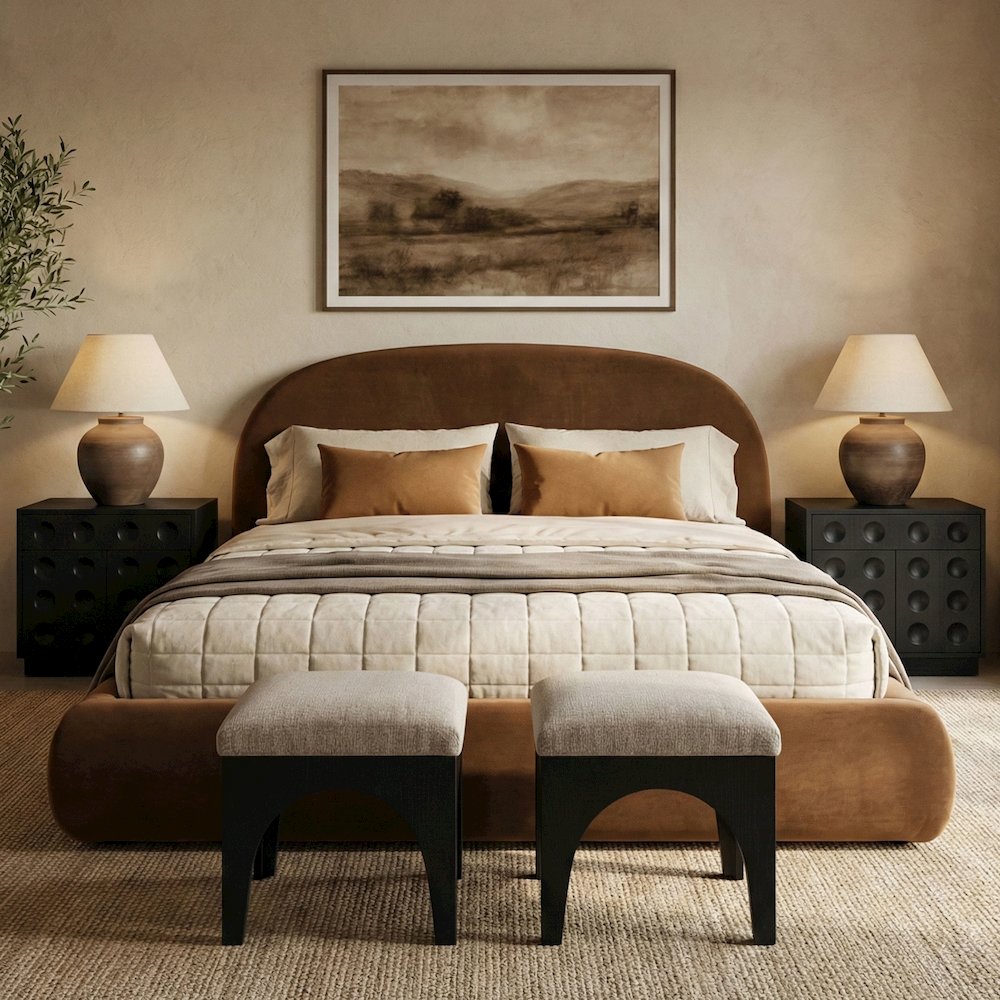 Celine Saddle Velvet Upholstered King Bed