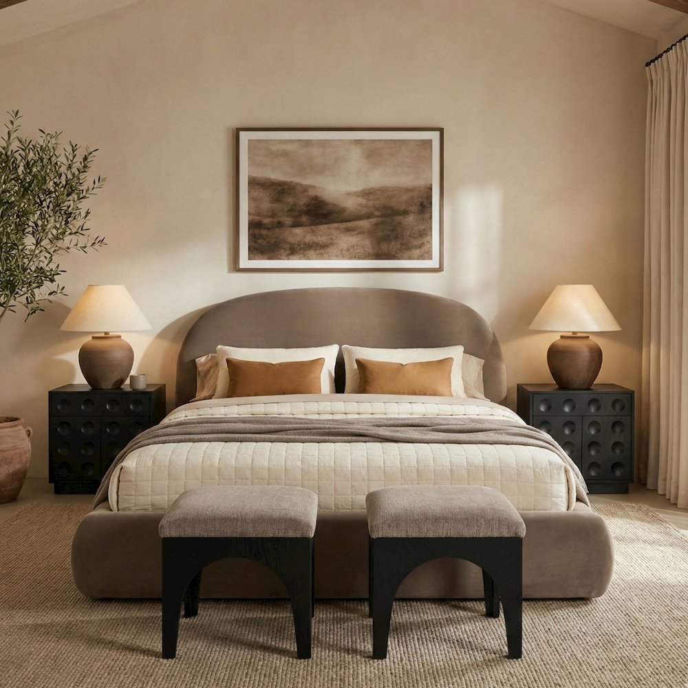 Celine Taupe Velvet Upholstered Full Bed