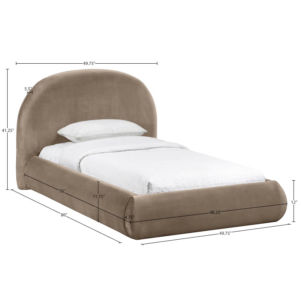 Celine Taupe Velvet Upholstered Twin Bed
