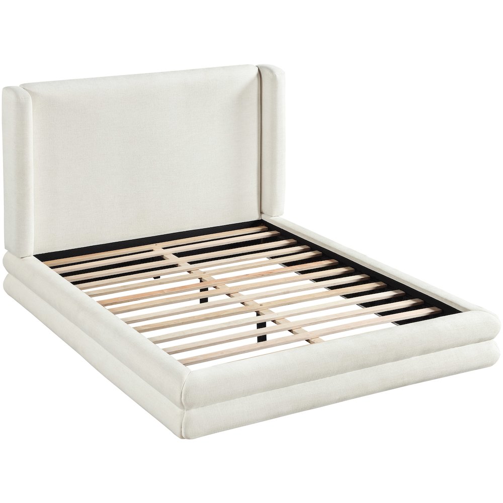 Chandra Cream Linen Textured Fabric Upholstered Full Bed