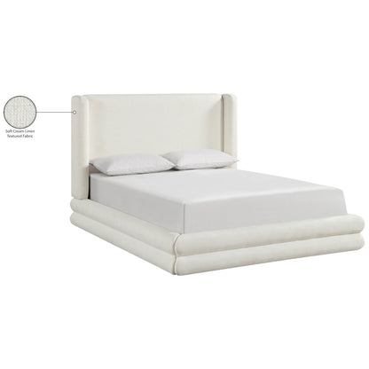 Chandra Cream Linen Textured Fabric Upholstered King Bed