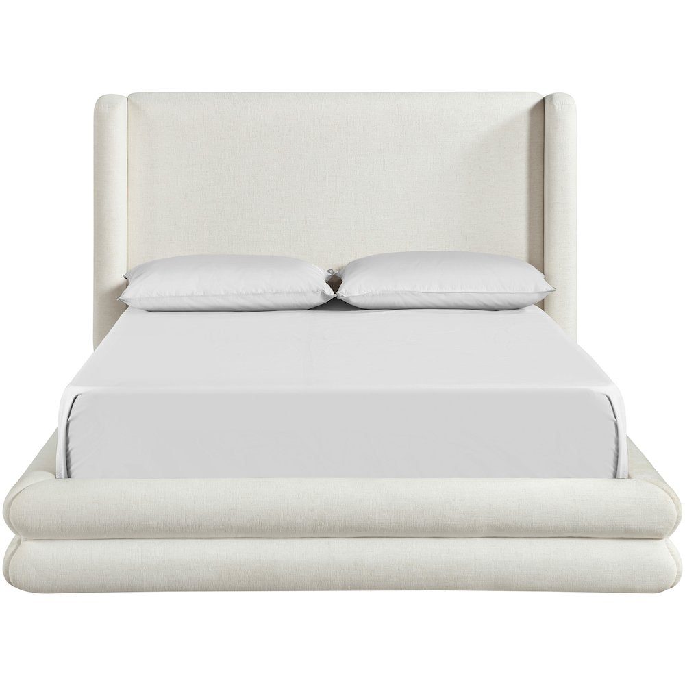 Chandra Cream Linen Textured Fabric Upholstered King Bed
