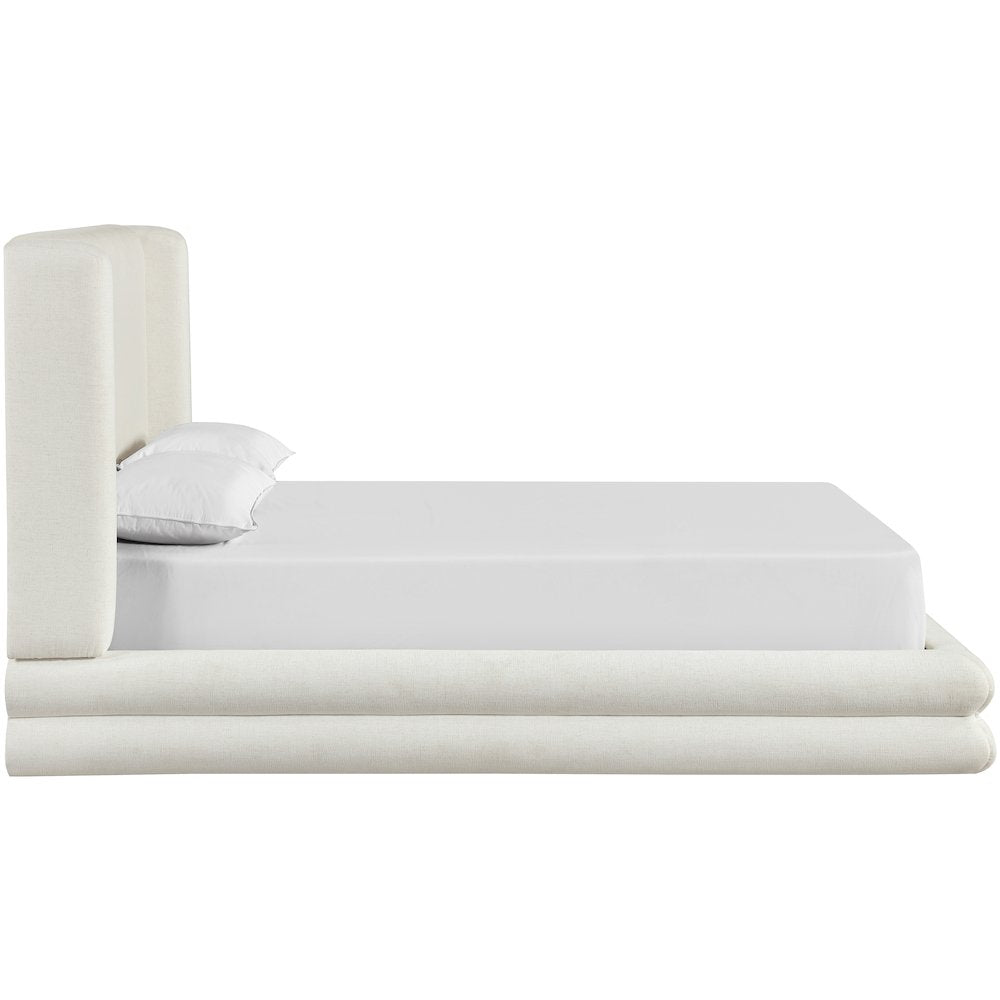 Chandra Cream Linen Textured Fabric Upholstered King Bed