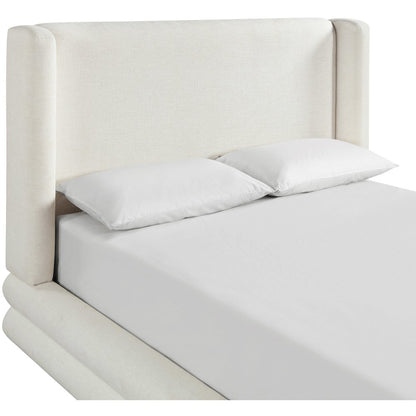 Chandra Cream Linen Textured Fabric Upholstered King Bed