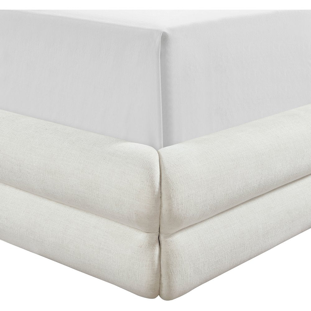 Chandra Cream Linen Textured Fabric Upholstered King Bed