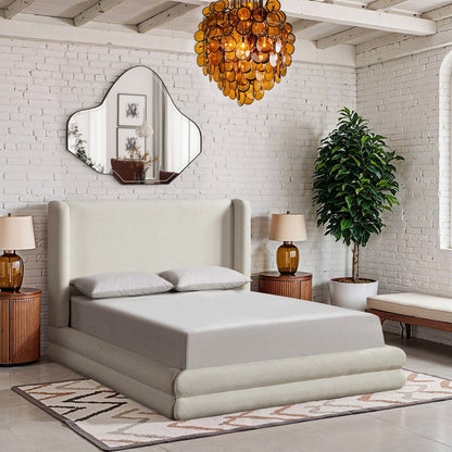 Chandra Cream Linen Textured Fabric Upholstered Queen Bed