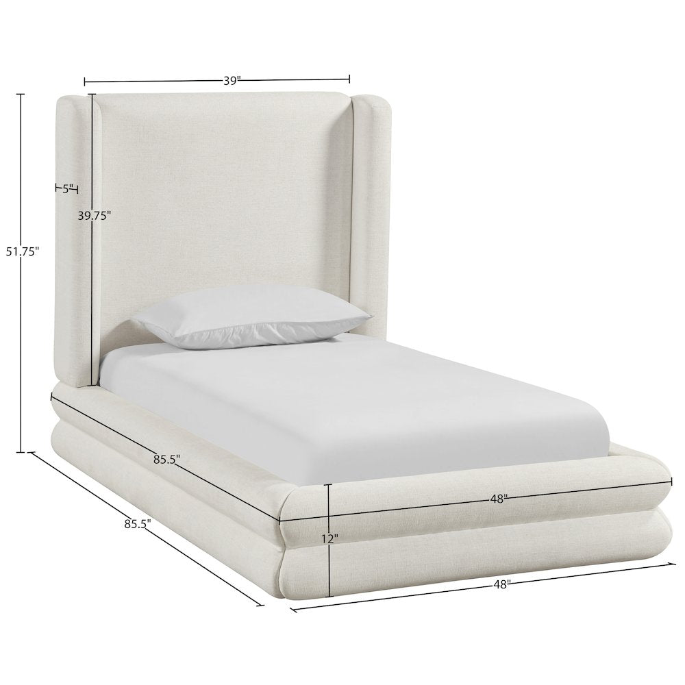 Chandra Cream Linen Textured Fabric Upholstered Twin Bed