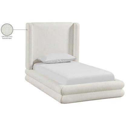 Chandra Cream Linen Textured Fabric Upholstered Twin Bed