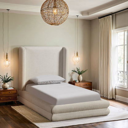 Chandra Cream Linen Textured Fabric Upholstered Twin Bed