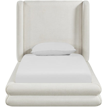 Chandra Cream Linen Textured Fabric Upholstered Twin Bed