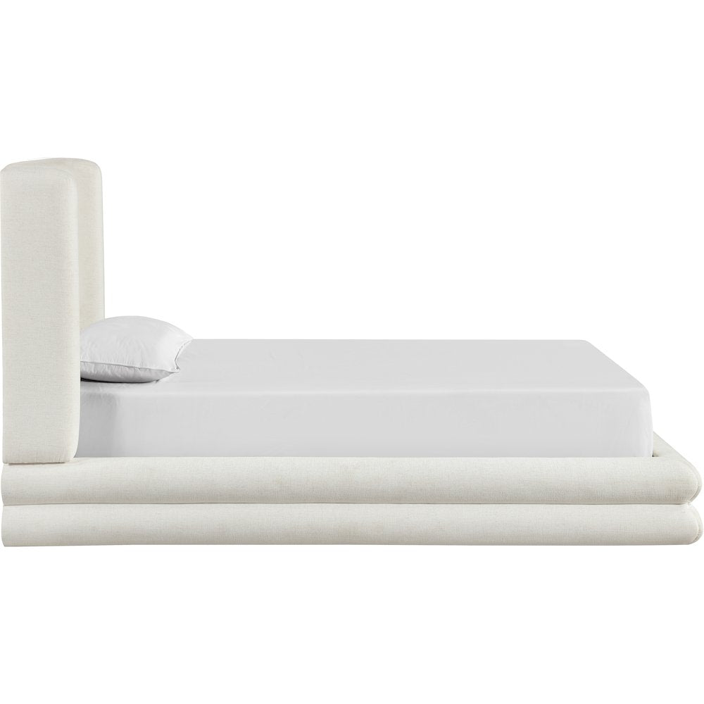 Chandra Cream Linen Textured Fabric Upholstered Twin Bed