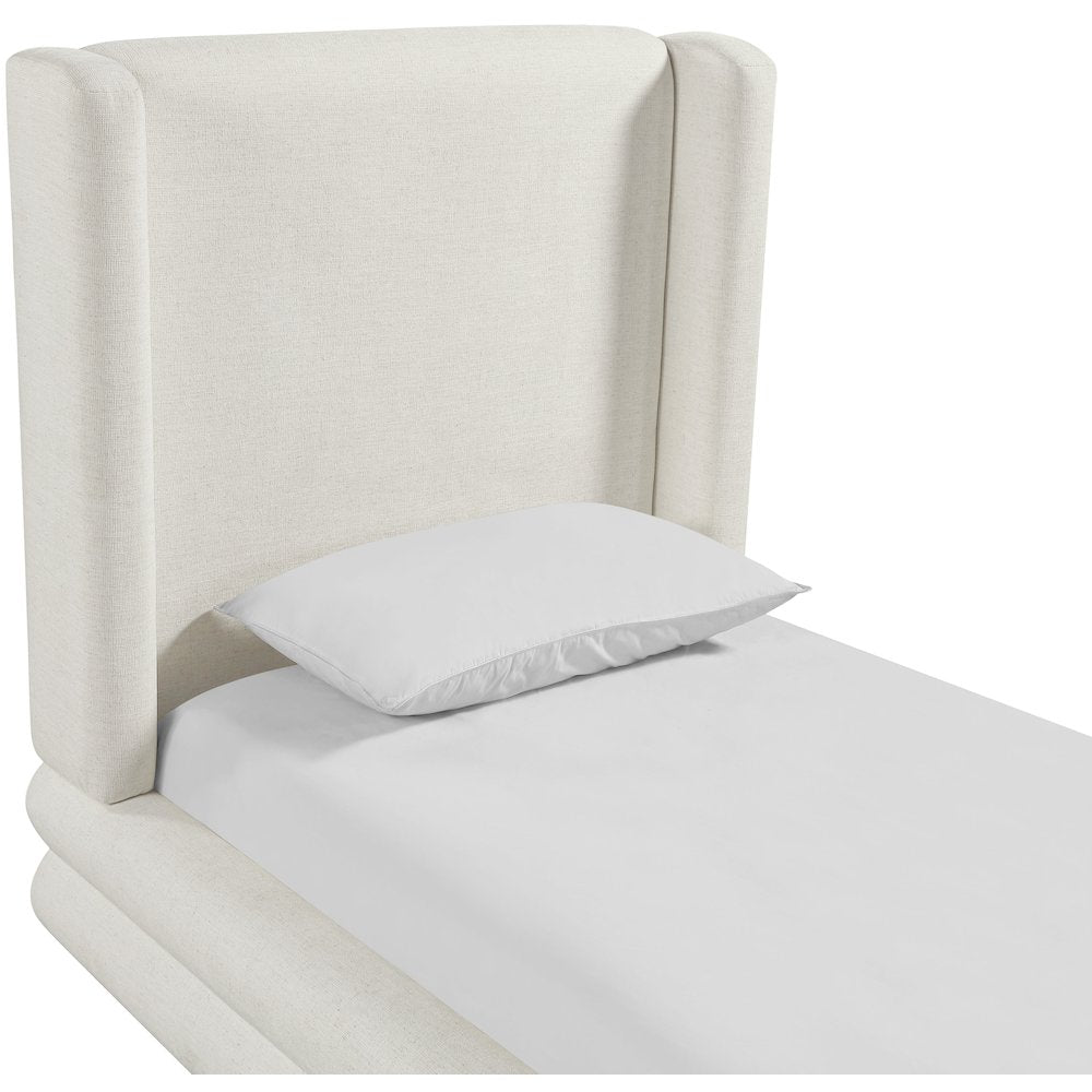 Chandra Cream Linen Textured Fabric Upholstered Twin Bed