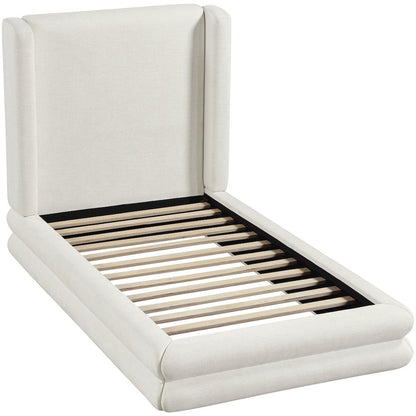 Chandra Cream Linen Textured Fabric Upholstered Twin Bed