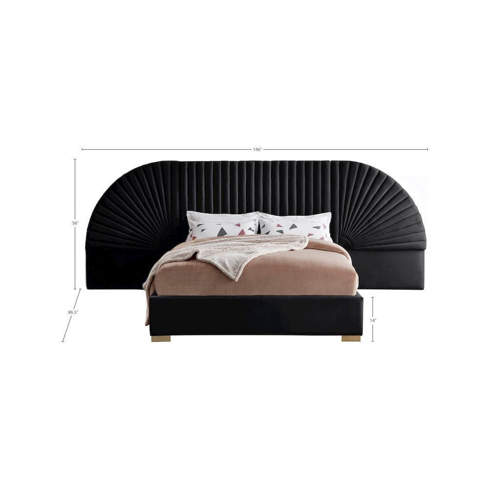 Cleo Black Velvet Queen Bed