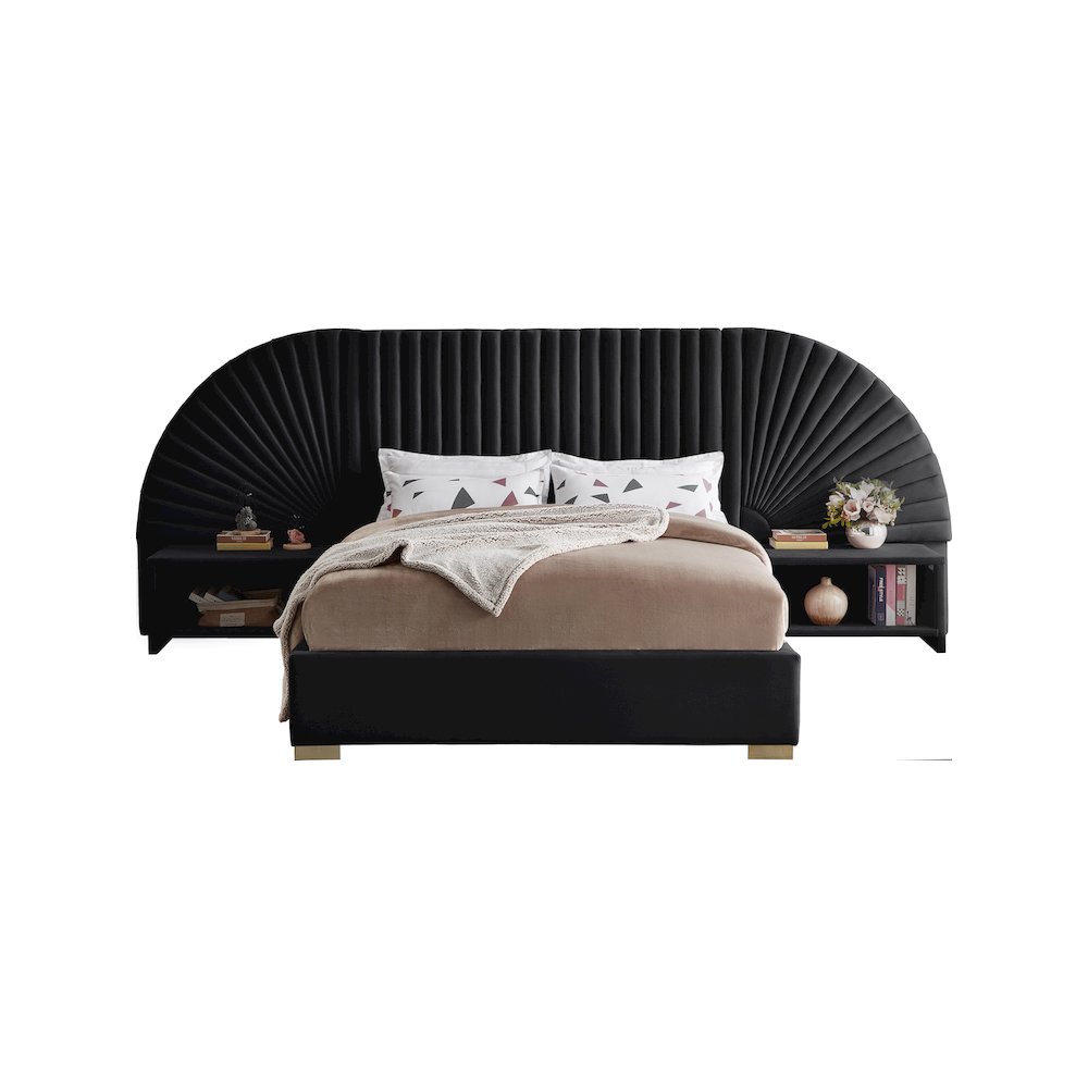 Cleo Black Velvet Queen Bed
