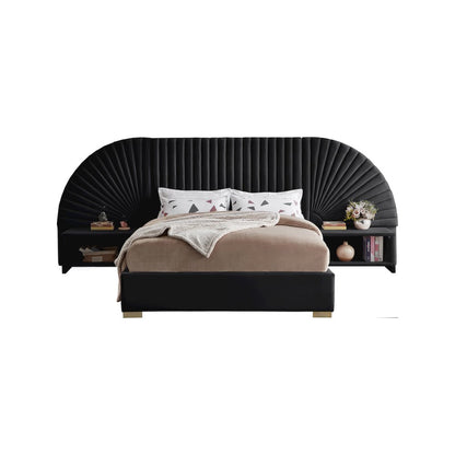 Cleo Black Velvet Queen Bed