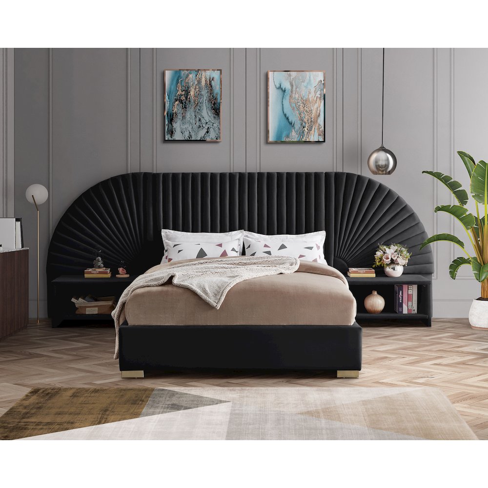 Cleo Black Velvet Queen Bed