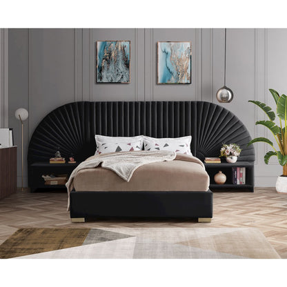 Cleo Black Velvet Queen Bed