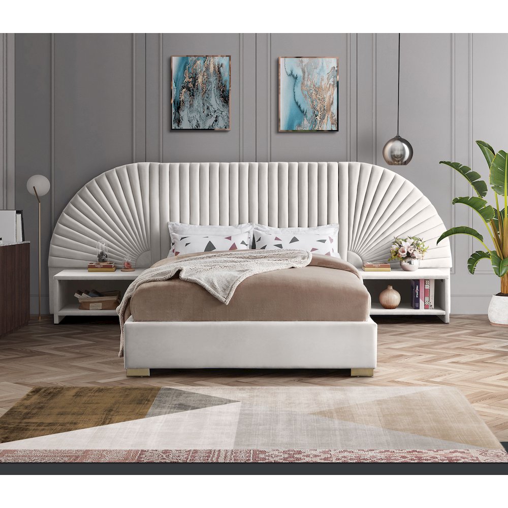Cleo Cream Velvet King Bed