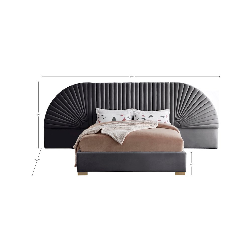 Cleo Grey Velvet Queen Bed
