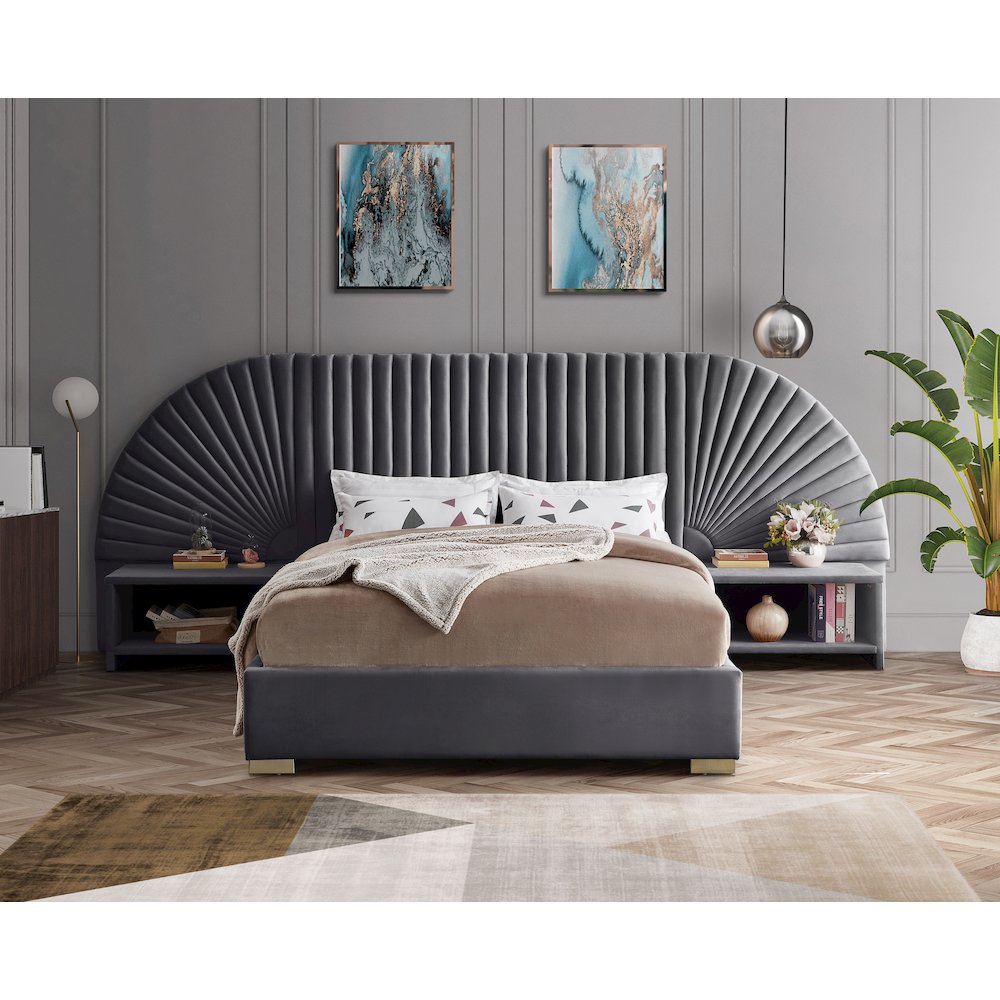 Cleo Grey Velvet Queen Bed