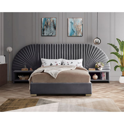 Cleo Grey Velvet Queen Bed