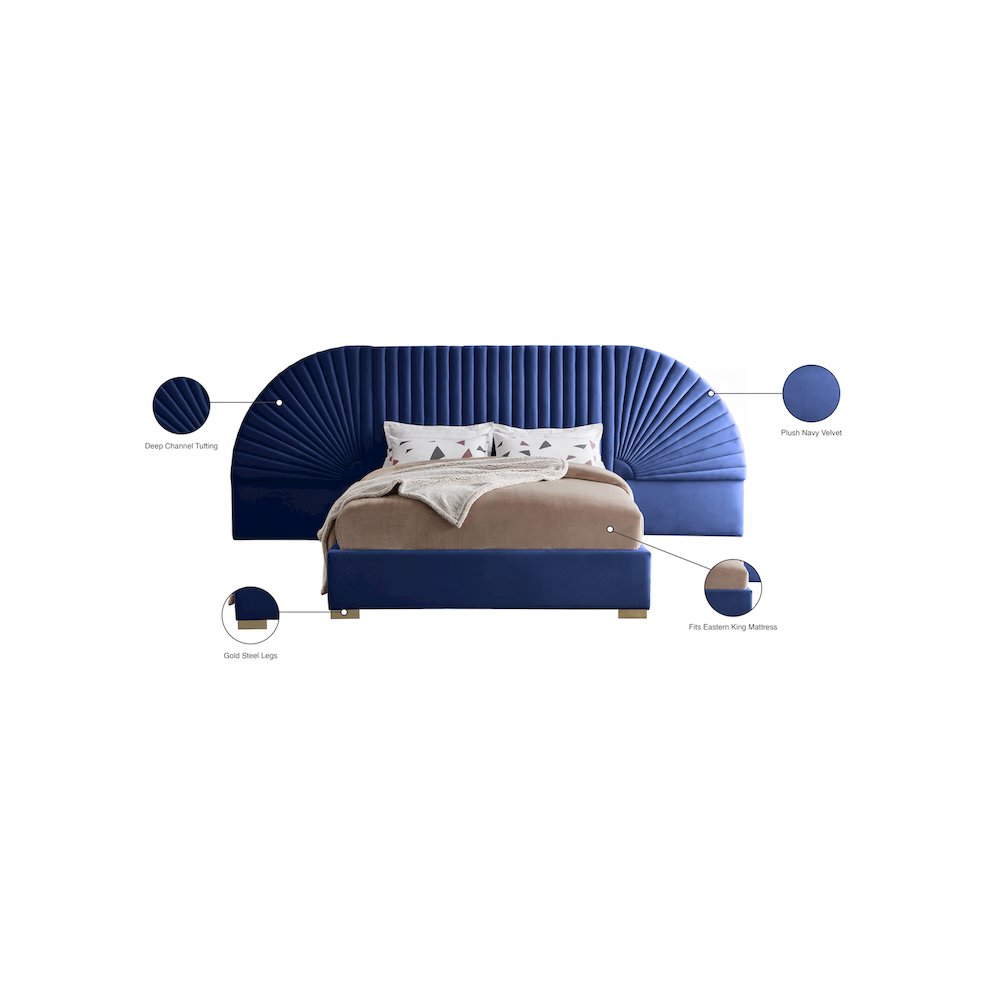 Cleo Navy Velvet King Bed