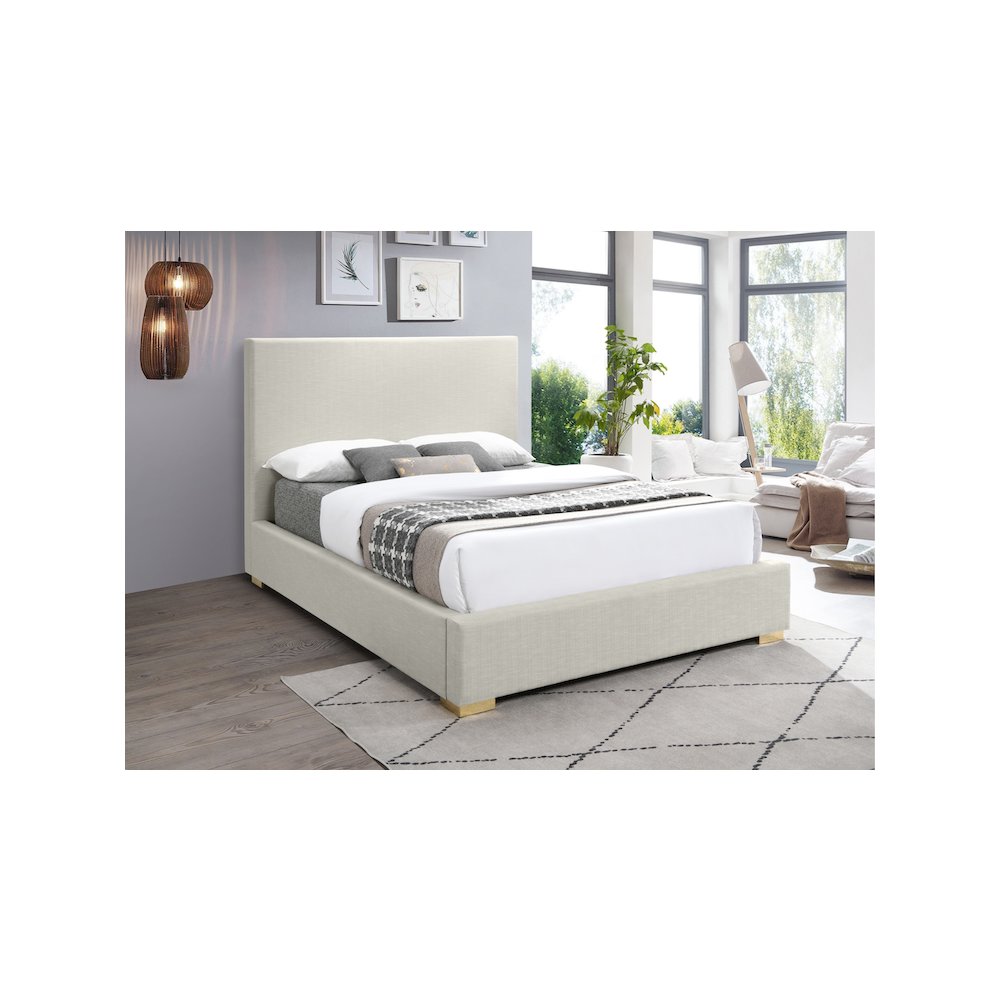 Crosby Beige Linen Textured Fabric Full Bed