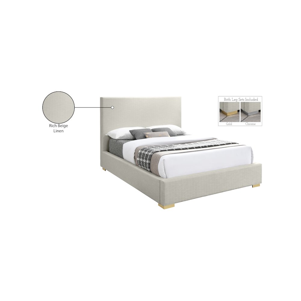 Crosby Beige Linen Textured Fabric King Bed