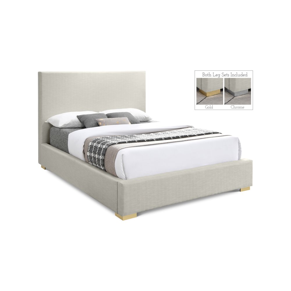 Crosby Beige Linen Textured Fabric Queen Bed