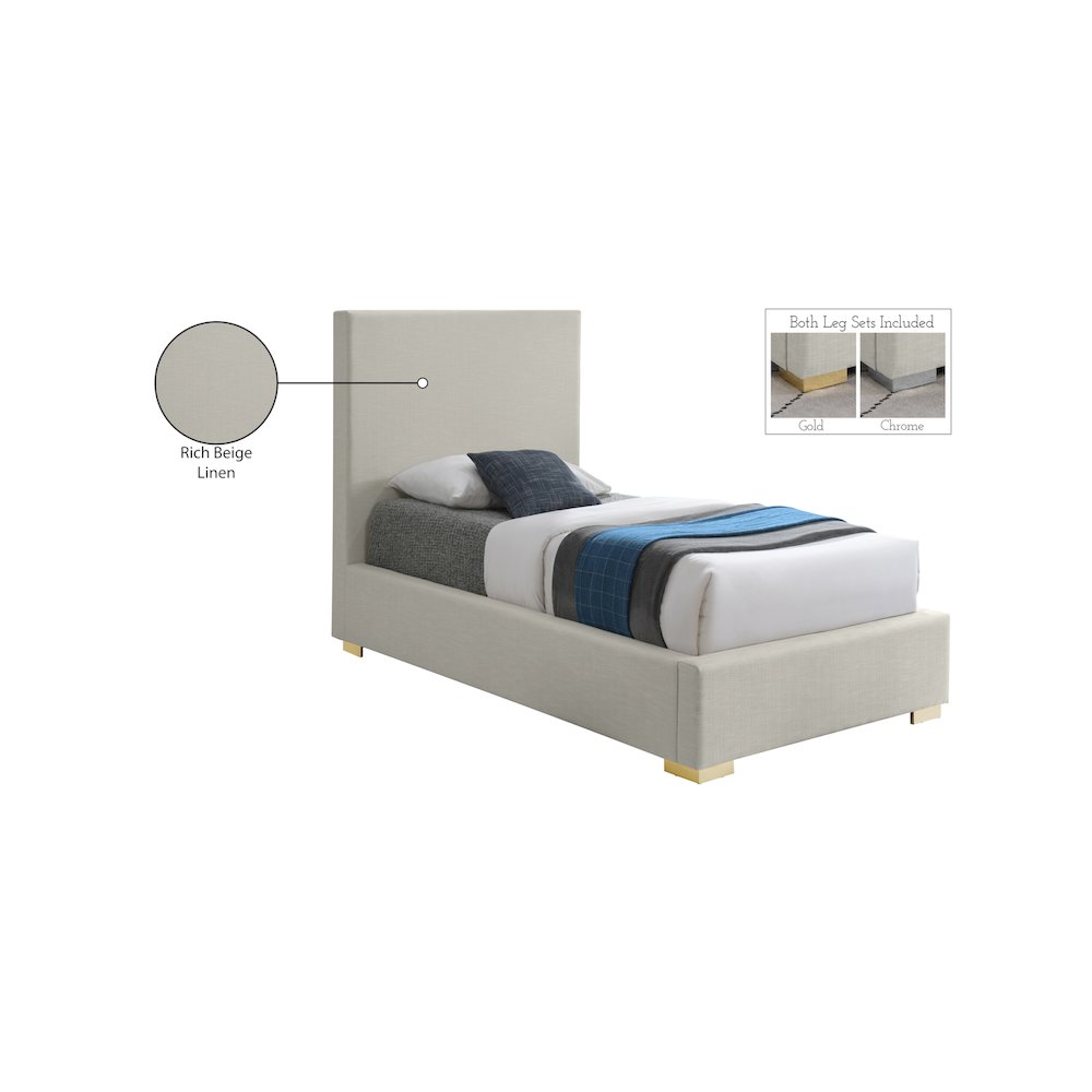 Crosby Beige Linen Textured Fabric Twin Bed