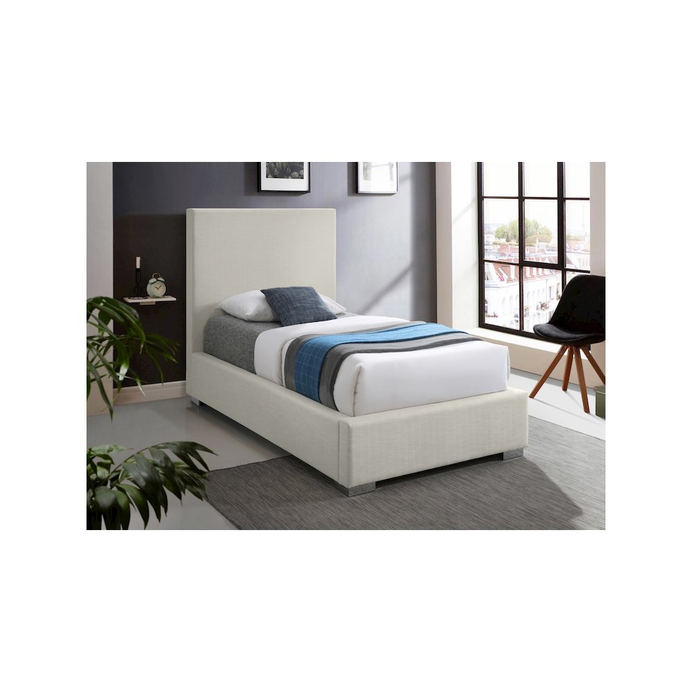Crosby Beige Linen Textured Fabric Twin Bed