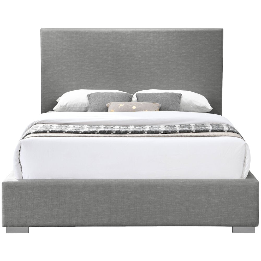 Crosby Grey Linen Textured Fabric Queen Bed